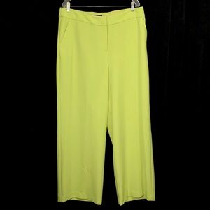 Tahari ASL Fluorescent Lime Green Textured Wide Leg Pants